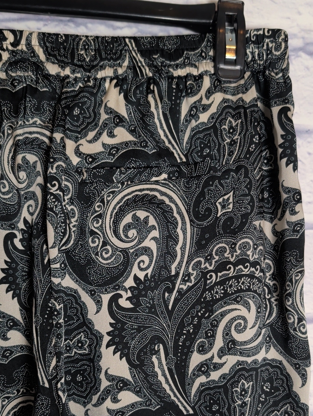 J. Crew Black & Cream Paisley Straight-Leg Pull-On Pants - Size 4 Tall - Picture 8 of 11